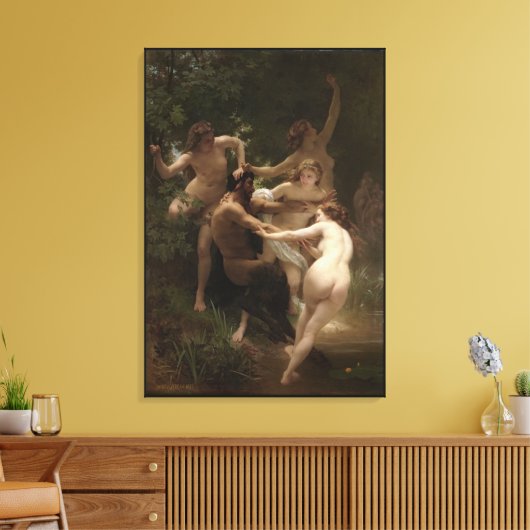 Bouguereau Nymphs en Satyr Canvas Afdruk (Insitu (Woonkamer))