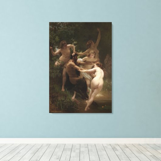 Bouguereau Nymphs en Satyr Canvas Afdruk (Insitu (Houten vloer))