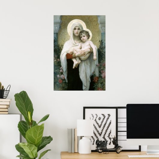 Bouguereau-The Madonna van de Rozen G Poster (Thuiskantoor)