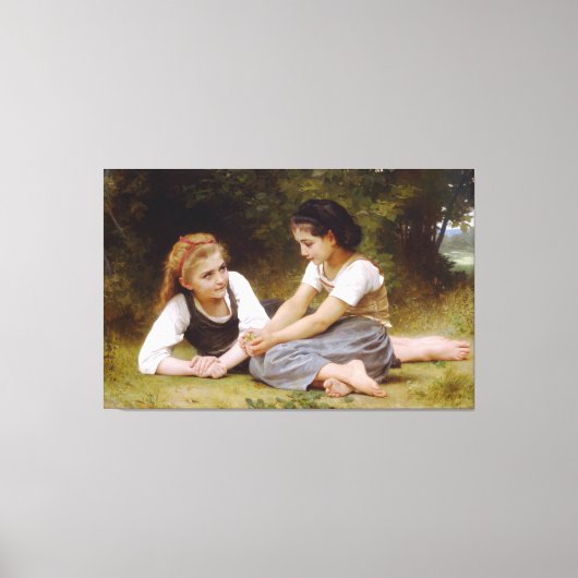 Bouguereau's 1882 The Nut Gatherers Les noisettes Canvas Afdruk (Voorkant)