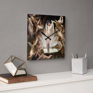 Bouguereau's Angels Surround Cupid Vierkante Klok