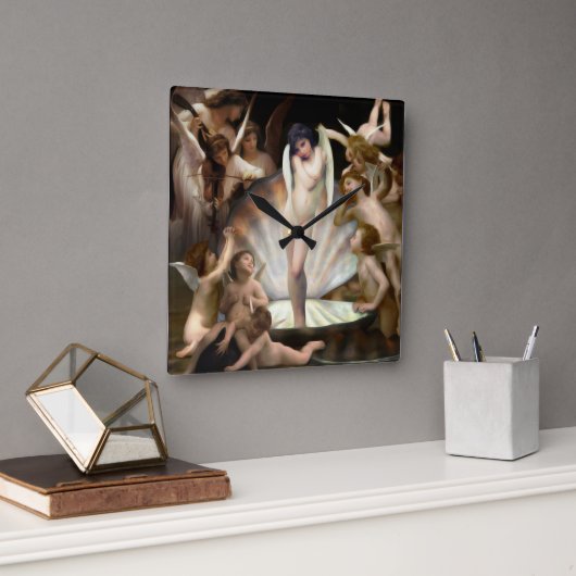 Bouguereau's Angels Surround Cupid Vierkante Klok (Kantoor)