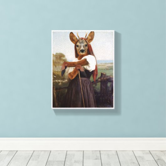 Bouguereau's Dearest Deer Shepherdess Canvas Afdruk (Insitu (Houten vloer))