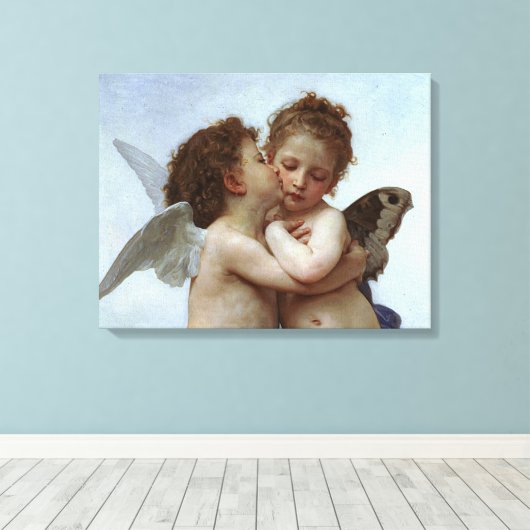 Bouguereau's L'Amour et Psyche, enfants (Cupid) Canvas Afdruk (Insitu (Houten vloer))