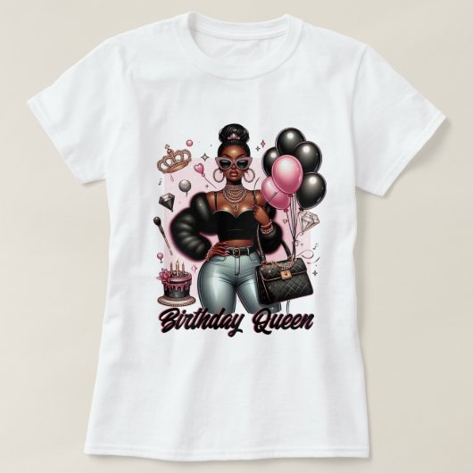 Boujee Afro-Amerikaanse Vrouw Verjaardagskoningin T-shirt (Design voorkant)