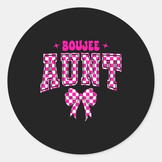 Boujee Aunt Nk Checkered Bow Birthday Family Match Ronde Sticker (Voorkant)