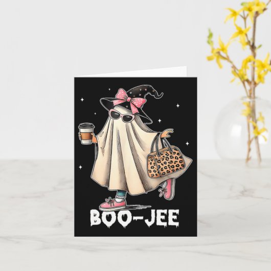 Boujee Boo Jee Spooky Ghost Pink Halloween Pumpkin Kaart (Gele Bloem)