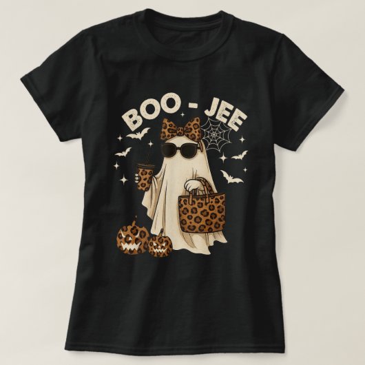 Boujee Leopard Ghost Halloween Girl T-shirt (Design voorkant)