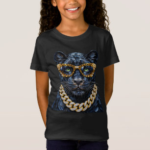 "Boujee Panther Luipaardprint Bril Gouden Ketting T-shirt
