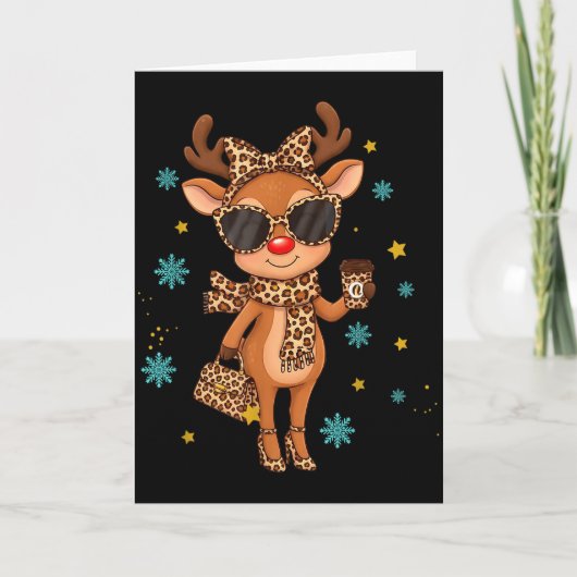 Boujee Reindeer Christmas Leopard Funny Gift Women Kaart (Voorkant)