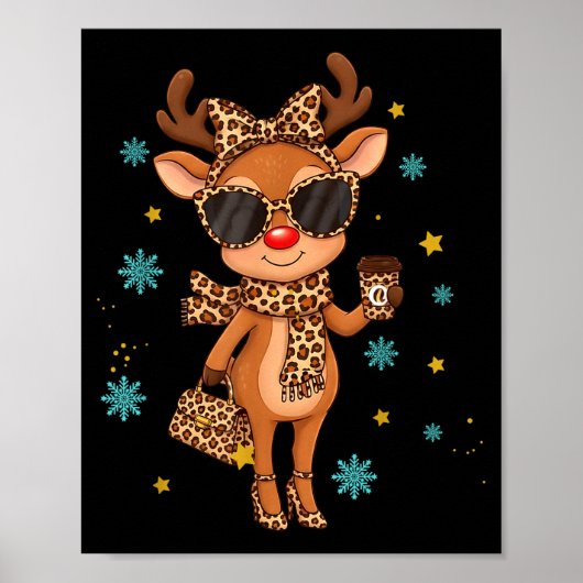 Boujee Reindeer Christmas Leopard Funny Gift Women Poster (Voorkant)