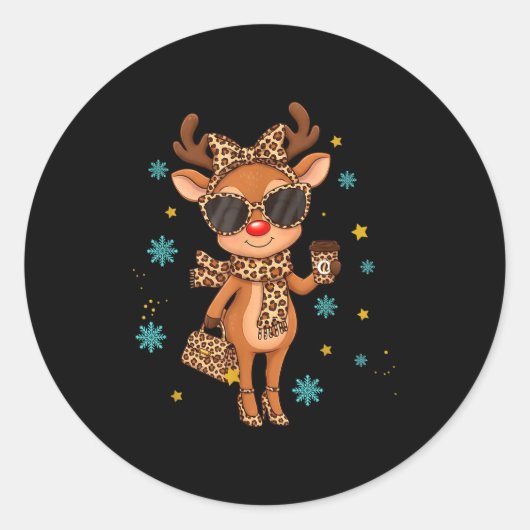 Boujee Reindeer Christmas Leopard Funny Gift Women Ronde Sticker (Voorkant)