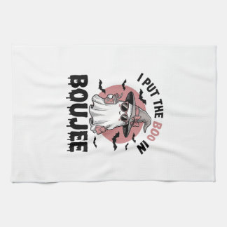 Boujee spook Halloween vintage graveerontwerp_1 Theedoek