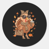Boujee Turkey Leopard Preppy Fall Thanksgiving Pum Ronde Sticker (Voorkant)