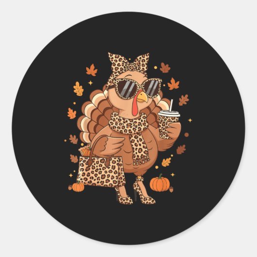 Boujee Turkey Leopard Preppy Fall Thanksgiving Pum Ronde Sticker (Voorkant)