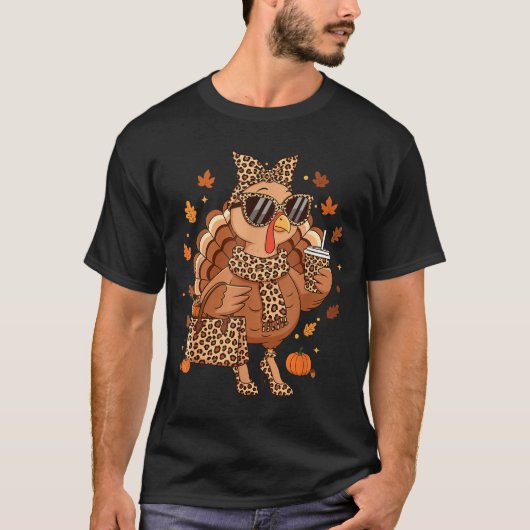 Boujee Turkey Leopard Preppy Fall Thanksgiving Pum T-shirt (Voorkant)