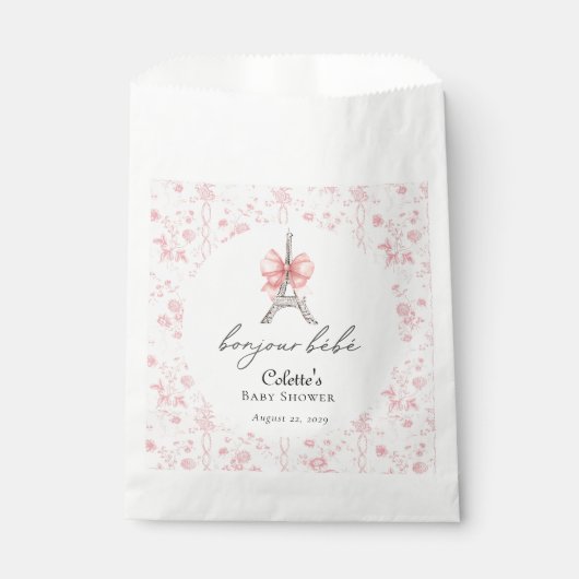 Boujour Bebe Paris Frans Toile Roze Baby shower Bedankzakje (Voorkant)