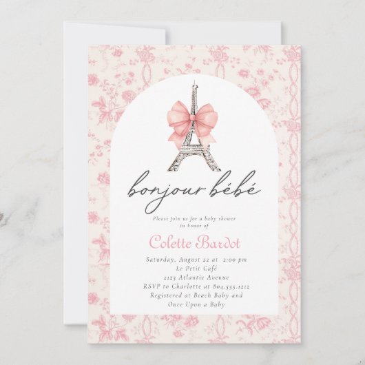Boujour Bebe Paris Frans Toile Roze Baby shower Kaart (Voorkant)