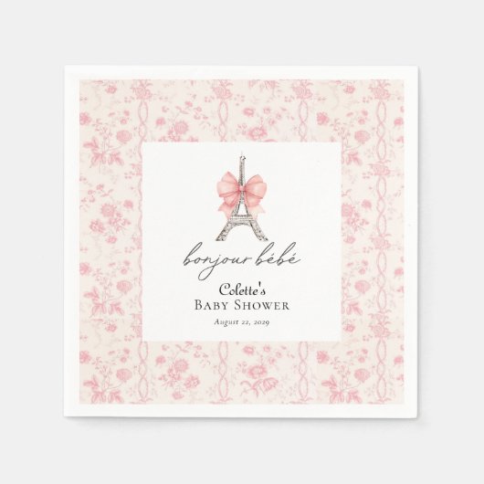 Boujour Bebe Paris Frans Toile Roze Baby shower Servet (Voorkant)