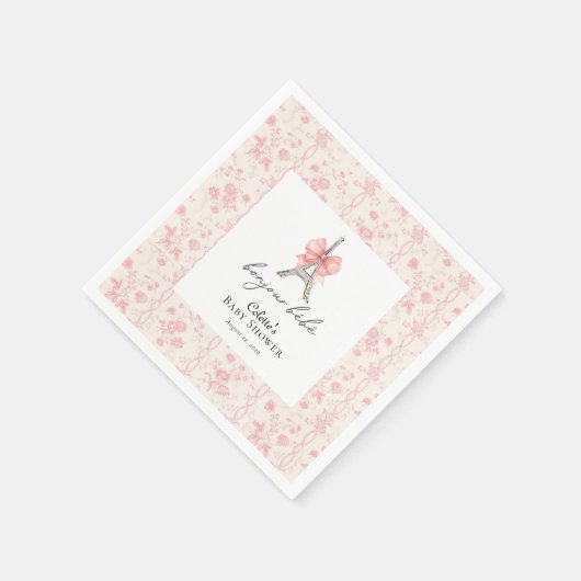 Boujour Bebe Paris Frans Toile Roze Baby shower Servet (Hoek)