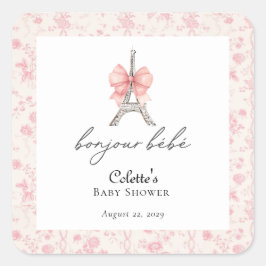 Boujour Bebe Paris Frans Toile Roze Baby shower Vierkante Sticker