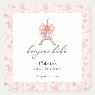 Boujour Bebe Paris Frans Toile Roze Baby shower Vierkante Sticker