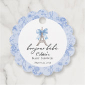 Boujour Bebe Paris Franse Toile Blauw Baby shower Bedankjes Labels (Achterkant)