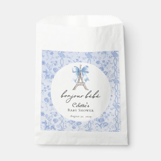 Boujour Bebe Paris Franse Toile Blauw Baby shower Bedankzakje (Voorkant)
