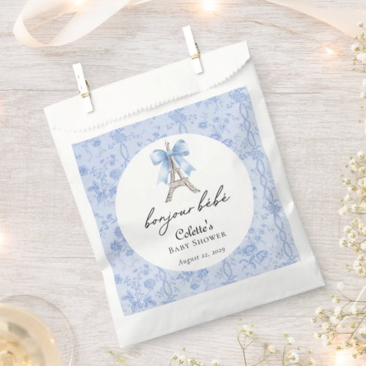 Boujour Bebe Paris Franse Toile Blauw Baby shower Bedankzakje
