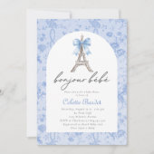 Boujour Bebe Paris Franse Toile Blauw Baby shower Kaart (Voorkant)