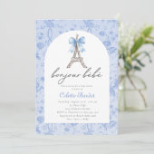 Boujour Bebe Paris Franse Toile Blauw Baby shower Kaart (Staand voorkant)