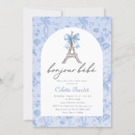 Boujour Bebe Paris Franse Toile Blauw Baby shower Kaart