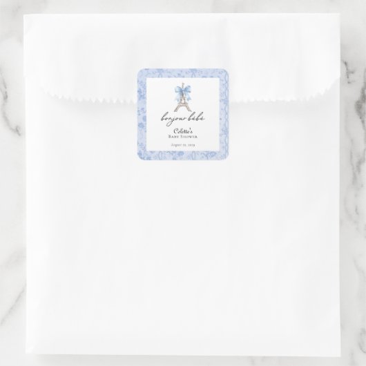 Boujour Bebe Paris Franse Toile Blauw Baby shower Vierkante Sticker (Tas)