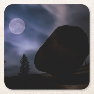 Boulder bij maanlicht Nationaal park Yosemite Kartonnen Onderzetters