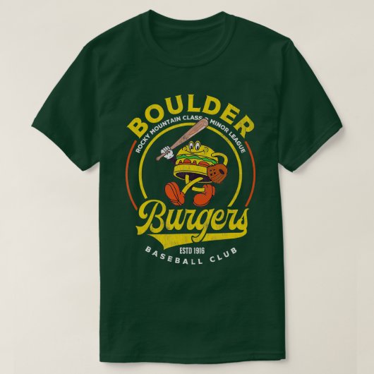 Boulder Burgers Retro Minor League Baseball Team T-shirt (Design voorkant)