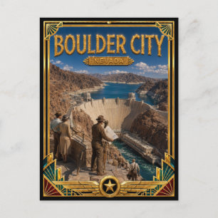 Boulder City Nevada Vintage Art Deco Gouden Tijdpe Briefkaart