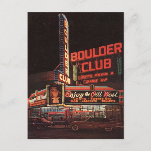 Boulder Club  Vegas Casino Post Kaart Neon (Voorkant)