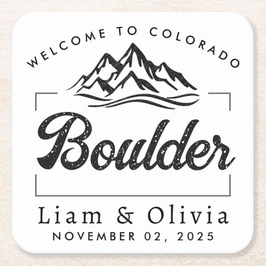 Boulder Colorado Bruiloft Minimalistisch Welkom Kartonnen Onderzetters (Voorkant)