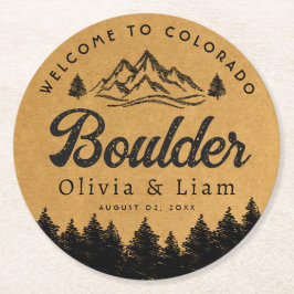 Boulder Colorado Bruiloft Minimalistisch Welkom Ronde Kartonnen Onderzetter