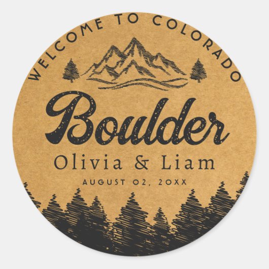 Boulder Colorado Bruiloft Minimalistisch Welkom Ronde Sticker (Voorkant)