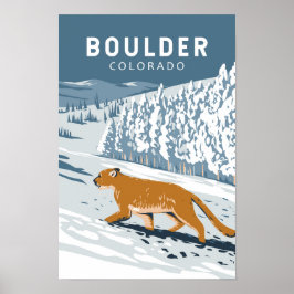 Boulder Colorado Cougar Retro Reis Kunst Vintage Poster