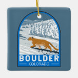Boulder Colorado Cougar Retro Travel Art  Keramisch Ornament<br><div class="desc">Kunstontwerp van de vuilnisbakker. Boulder is een stad aan de voet van de Rocky Mountains in het noorden van Colorado. In het westen zijn de met trail beklede Flatirons onhandige rotsformaties die de stad overzien.</div>
