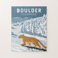Boulder Colorado Cougar Retro Travel Art 