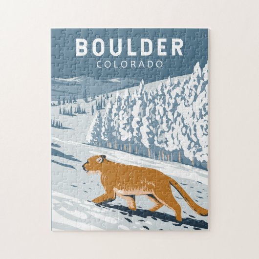 Boulder Colorado Cougar Retro Travel Art  Legpuzzel (Verticaal)