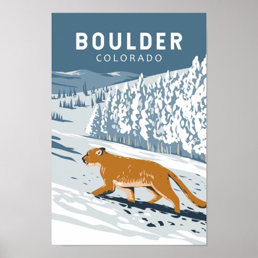 Boulder Colorado Cougar Retro Travel Art  Poster (Voorkant)