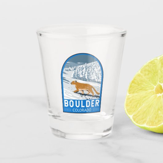 Boulder Colorado Cougar Retro Travel Art  Shot Glas (Voorkant)