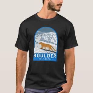 Boulder Colorado Cougar Retro Travel Art  T-shirt