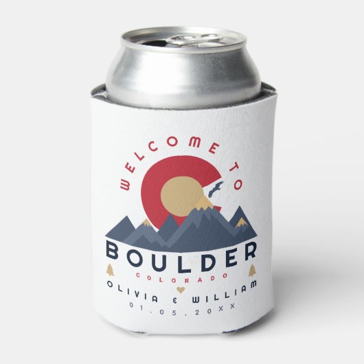 Boulder Colorado gestileerde skyline welkom bruilo Blikjeskoeler (Blikje Voorkant)