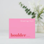 Boulder Colorado typografisch roze Briefkaart (Staand voorkant)