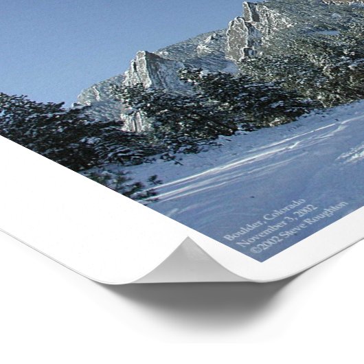 Boulder Flatirons in sneeuw Poster (Hoek)
